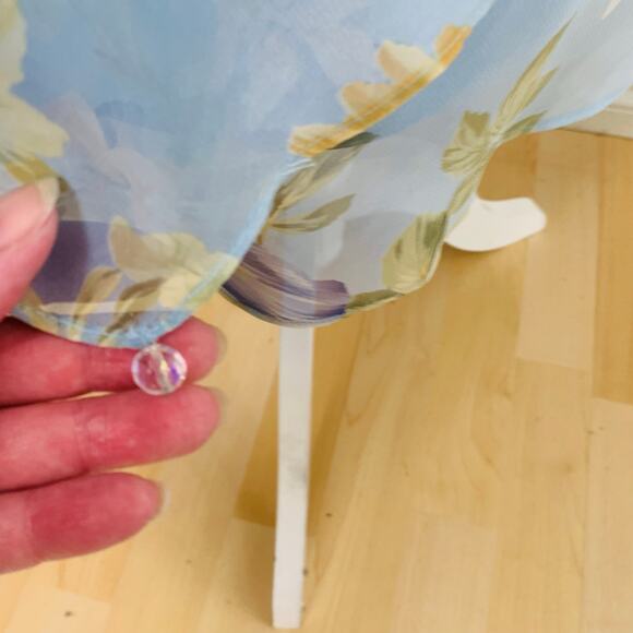 Vintage Sz 14P Floral Ruffle Tired 2 Piece Dress Skirt Set Blue Boho Chiffon - Picture 9 of 11